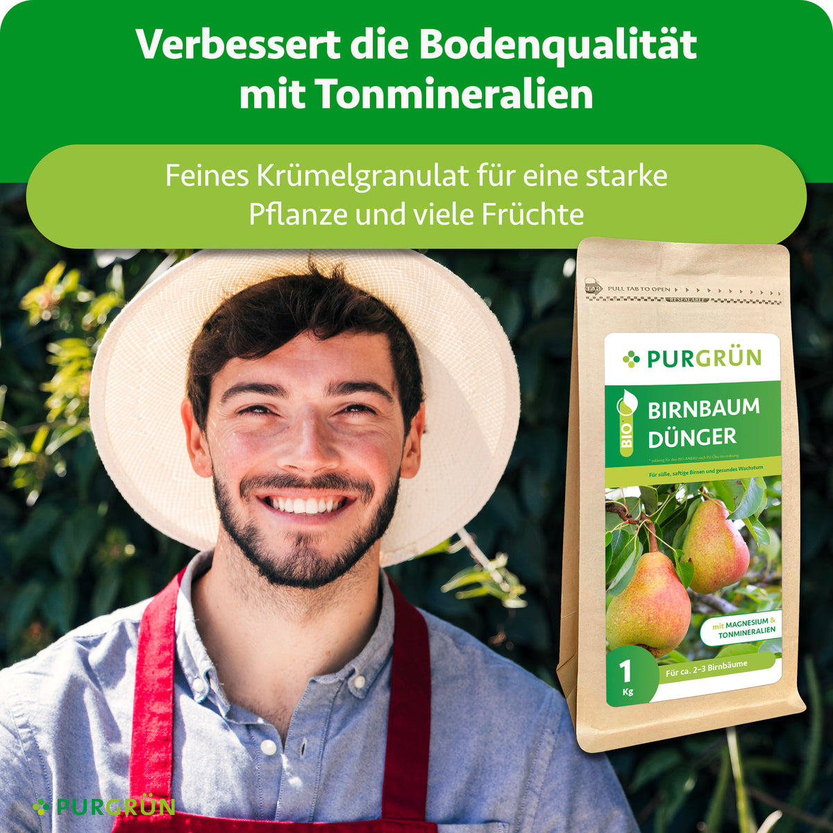 Tonmineralien verbessern die Bodenqualität; feines Krümelgranulat unterstützt eine starke Pflanze und viele Früchte.