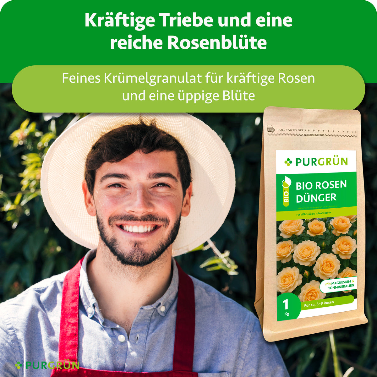 Tonmineralien verbessern die Bodenqualität; feines Krümelgranulat für blühfreudige, robuste Rosen.