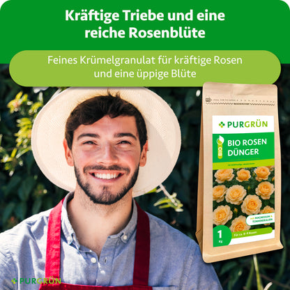 Tonmineralien verbessern die Bodenqualität; feines Krümelgranulat für blühfreudige, robuste Rosen.