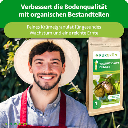 Feines Krümelgranulat mit organischen Bestandteilen verbessert die Bodenqualität und fördert gesundes Wachstum sowie eine reiche Ernte.