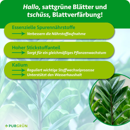 Essenzielle Spurennährstoffe verbessern die Nährstoffaufnahme, ein hoher Stickstoffanteil fördert gleichmäßiges Wachstum und Kalium unterstützt Stoffwechsel und Wasserhaushalt.