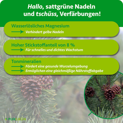 Wasserlösliches Magnesium verhindert gelbe Blätter, 8 % Stickstoff fördern schnelles, dichtes Wachstum. Tonmineralien unterstützen eine gesunde Wurzelumgebung und gleichmäßige Nährstoffabgabe.