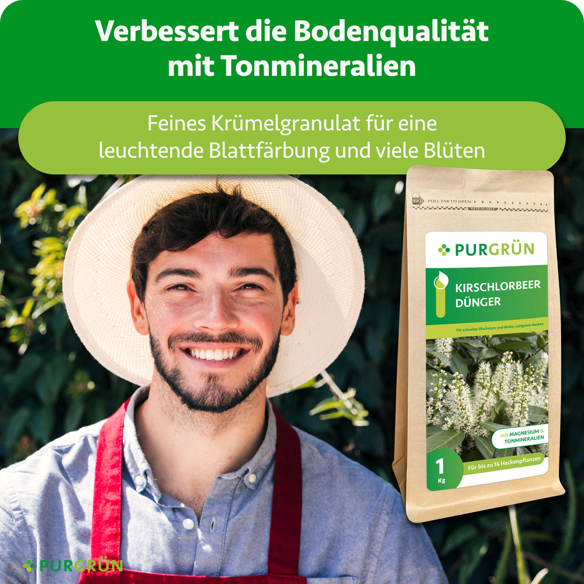 Tonmineralien verbessern die Bodenqualität; feines Krümelgranulat ist für eine leuchtende Blattfärbung und viele Blüten vorgesehen.