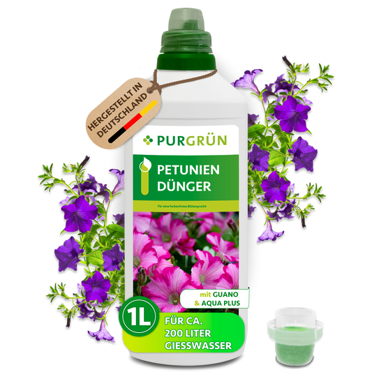 Purgrün Petuniendünger, 1 Liter, mit Dosierkappe; Konzentrat für ca. 200 Liter Gießwasser.