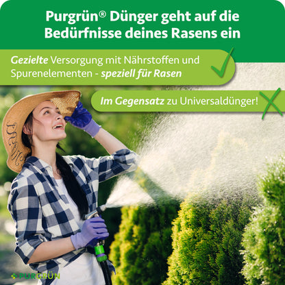 Gezielte Versorgung mit Nährstoffen und Spurenelementen, speziell auf die Bedürfnisse von Rasen abgestimmt statt als Universaldünger.
