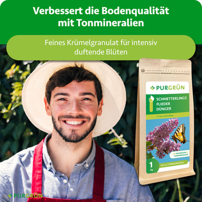 Tonmineralien verbessern die Bodenqualität; feines Krümelgranulat unterstützt intensiv duftende Blüten.