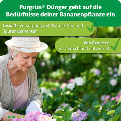Purgrün Bananendünger: gezielte Versorgung mit Nährstoffen und Spurenelementen, von Experten in Deutschland entwickelt.