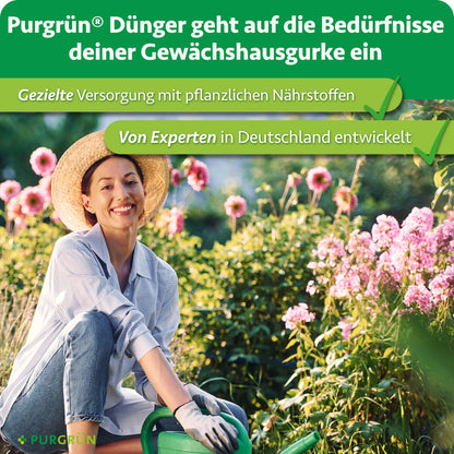 Purgrün Bio-Gewächshausgurken-Dünger: gezielte Versorgung mit pflanzlichen Nährstoffen, von Experten in Deutschland entwickelt.