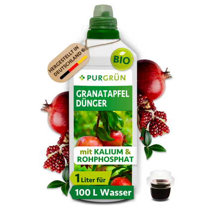 Purgrün Bio-Granatapfel-Dünger, 1 Liter, mit Dosierkappe; Konzentrat für ca. 100 Liter Gießwasser.