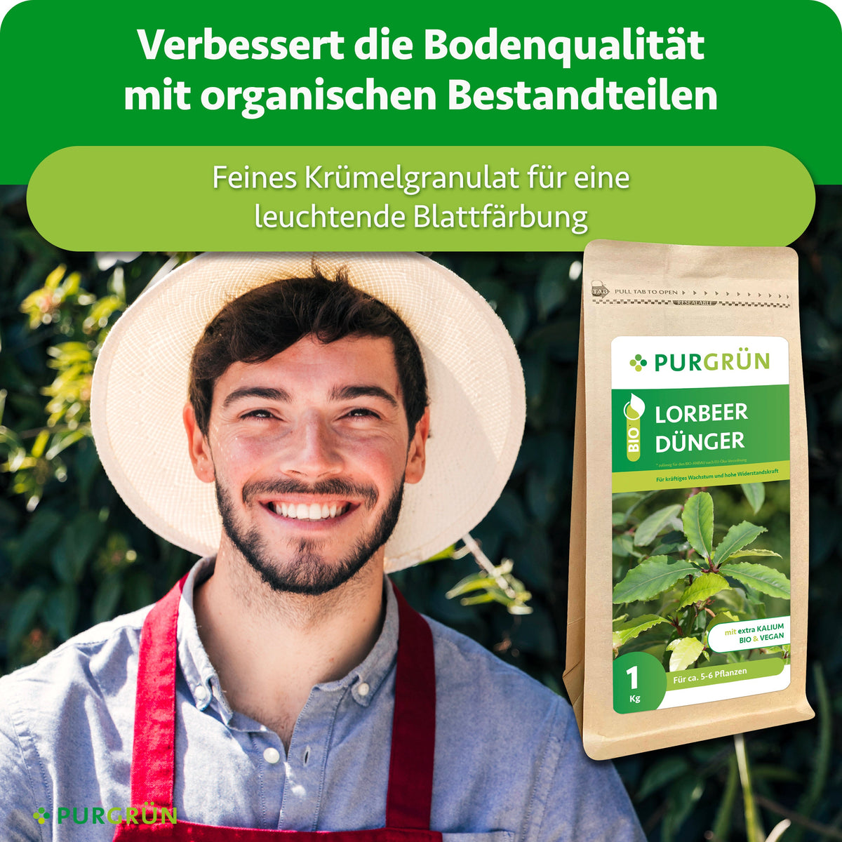 Organische Bestandteile verbessern die Bodenqualität; feines Krümelgranulat unterstützt eine leuchtende Blattfärbung.