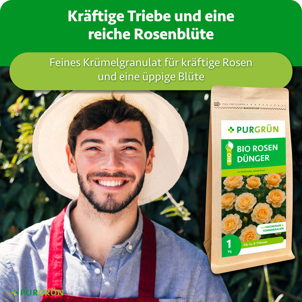 Tonmineralien verbessern die Bodenqualität; feines Krümelgranulat für blühfreudige, robuste Rosen.