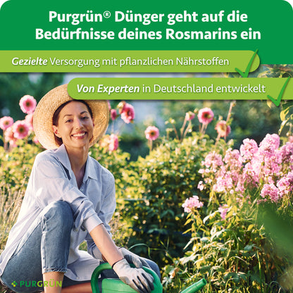 Purgrün Bio-Rosmarin-Dünger: gezielte Versorgung mit pflanzlichen Nährstoffen, von Experten in Deutschland entwickelt.