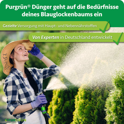 Purgrün Blauglockenbaum-Dünger: gezielte Versorgung mit Haupt- und Nebennährstoffen, von Experten in Deutschland entwickelt.
