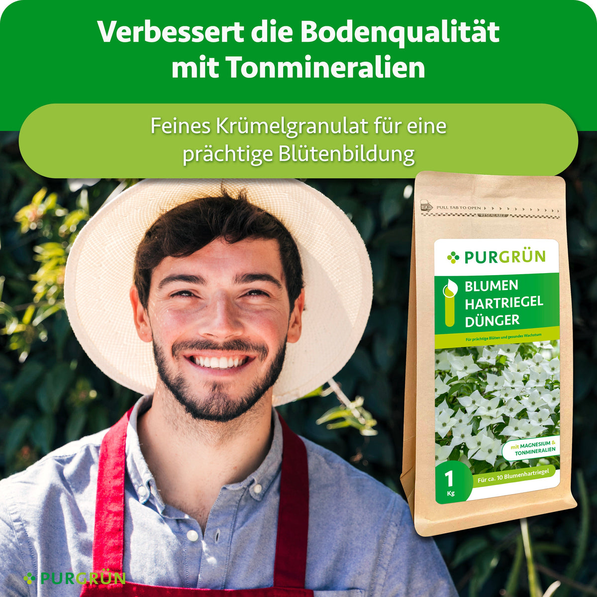 Tonmineralien verbessern die Bodenqualität; feines Krümelgranulat unterstützt eine prächtige Blütenbildung.