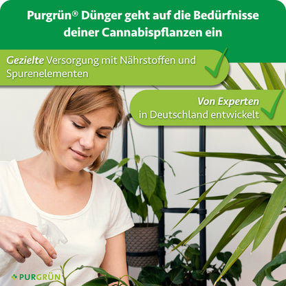 Purgrün Cannabis-Dünger-Set: gezielte Versorgung mit Nährstoffen und Spurenelementen, von Experten in Deutschland entwickelt.