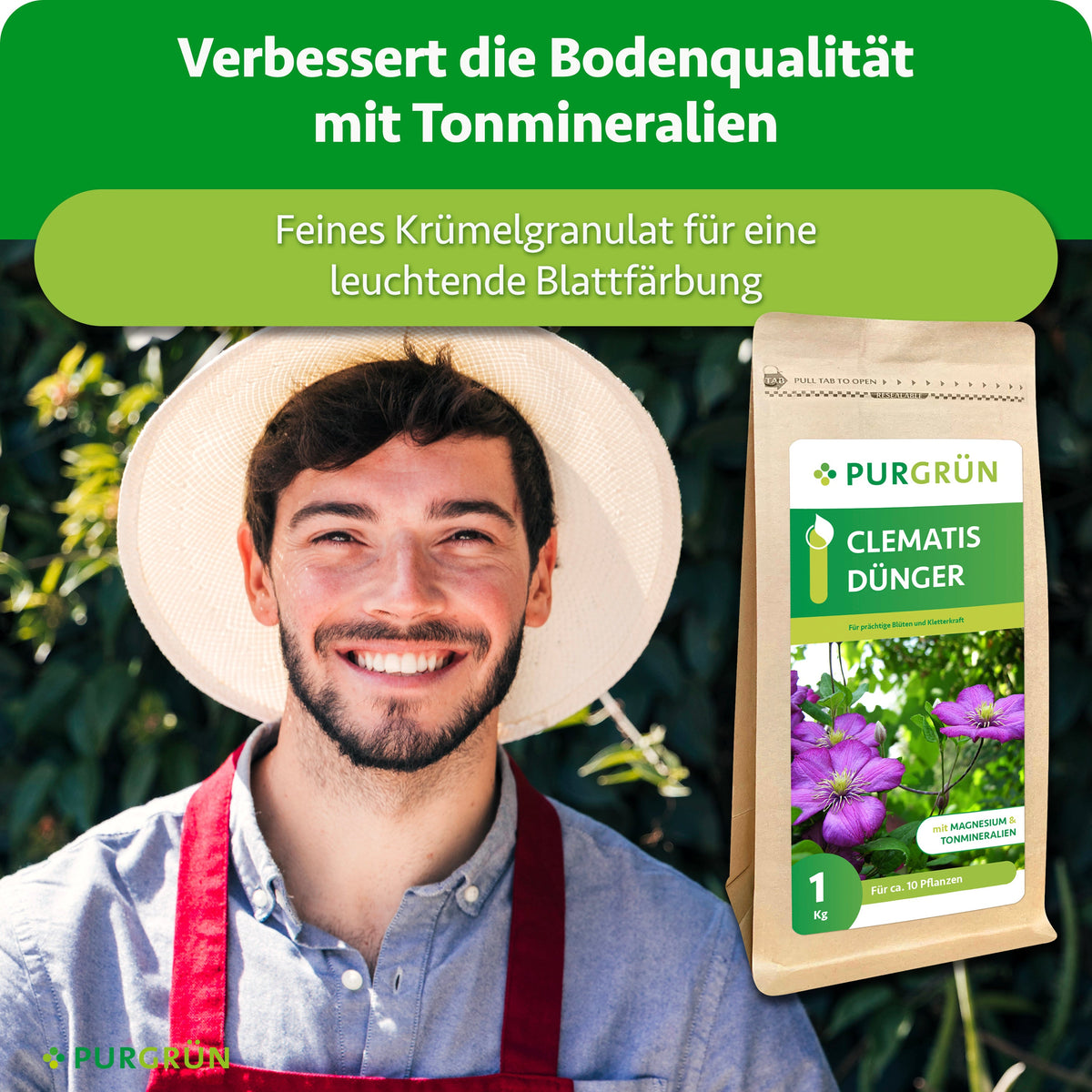 Tonmineralien verbessern die Bodenqualität; feines Krümelgranulat unterstützt eine leuchtende Blattfärbung.