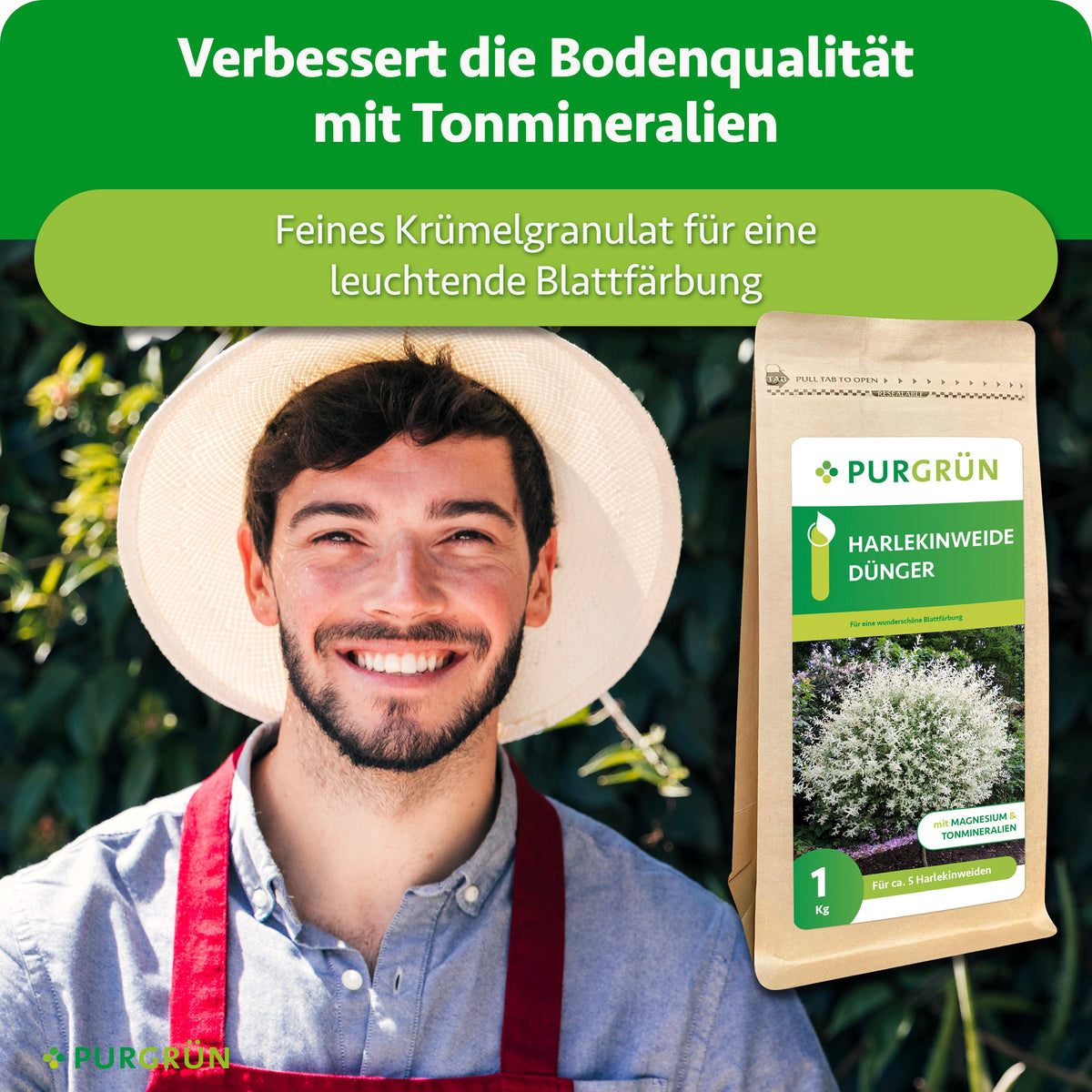 Tonmineralien verbessern die Bodenqualität; feines Krümelgranulat unterstützt eine leuchtende Blattfärbung.