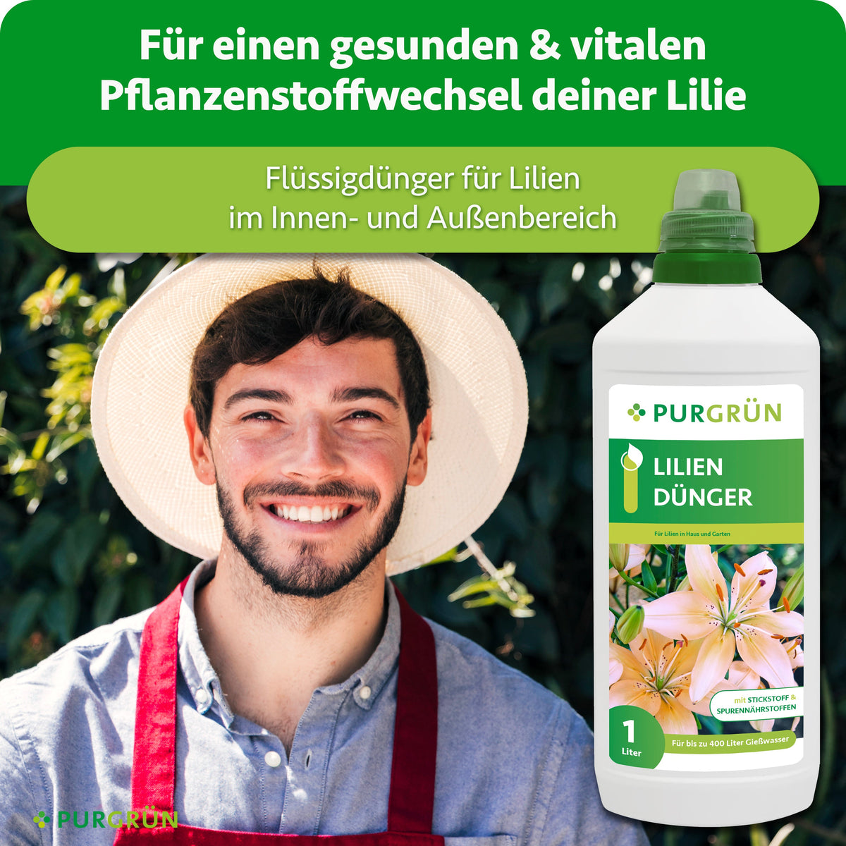 Flüssigdünger für Lilien im Innen- und Außenbereich zur Unterstützung eines gesunden, vitalen Pflanzenstoffwechsels.