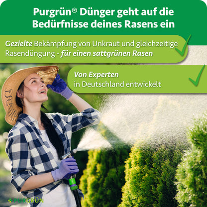 Purgrün Rasendünger mit Unkrautvernichter: gezielte Bekämpfung von Unkraut und gleichzeitige Rasendüngung, von Experten in Deutschland entwickelt.