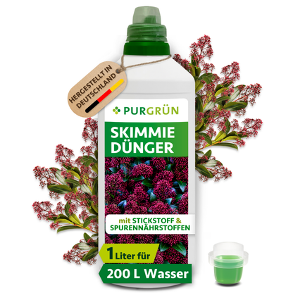 Purgrün Skimmie-Dünger, 1 Liter, mit Dosierkappe; das Konzentrat reicht für ca. 200 Liter Gießwasser.